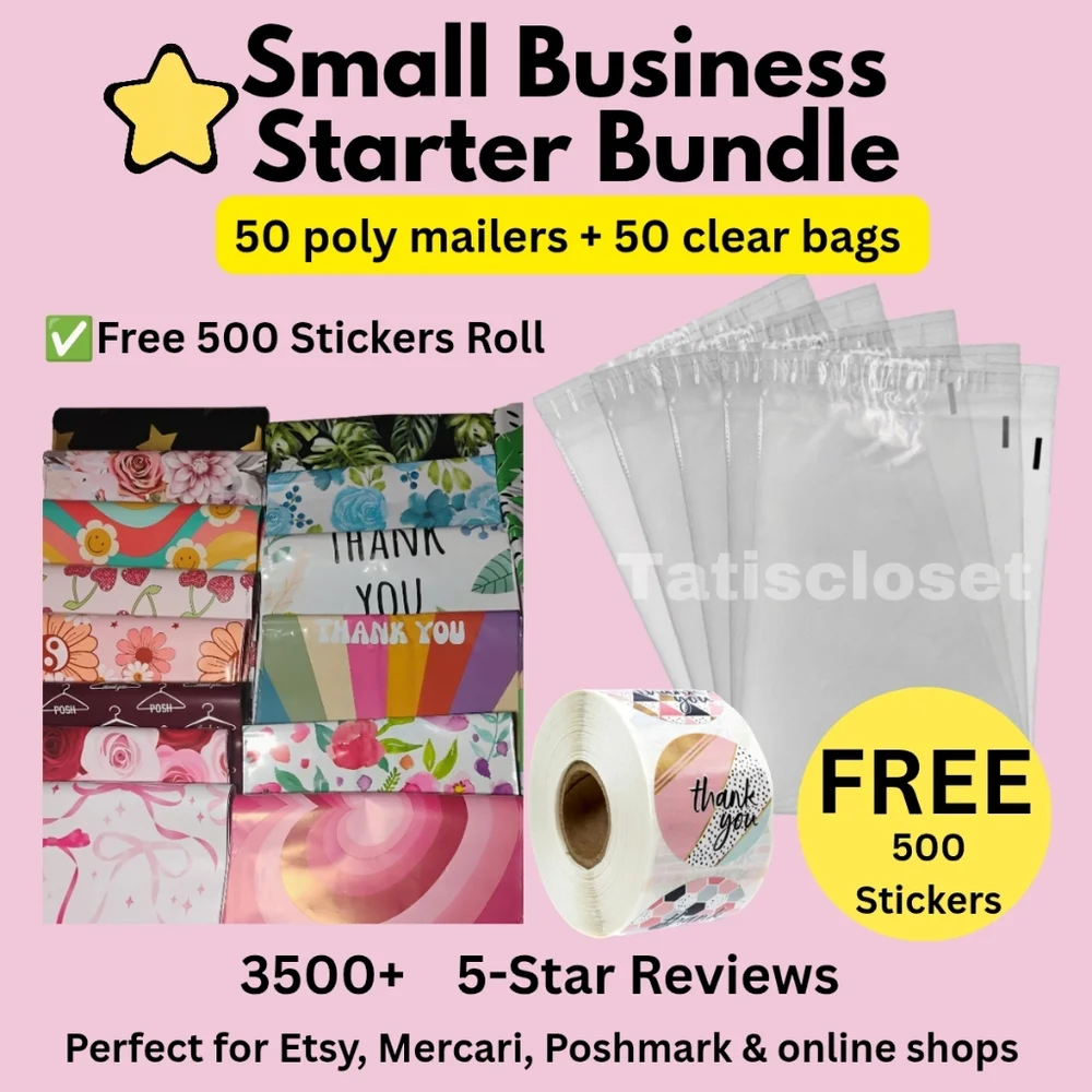 Small Business Shipping Bundle | 50 Poly Mailers 10x13 + 50 Clear Bags FREE roll